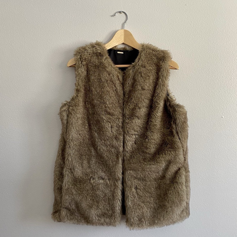 Aldo Brown Boho Faux Fur Vest Lined Hippie Phoebe Women's Large NWOT